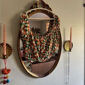 Pineapple Print Pin Up Peasant Crop Top - Green & Orange